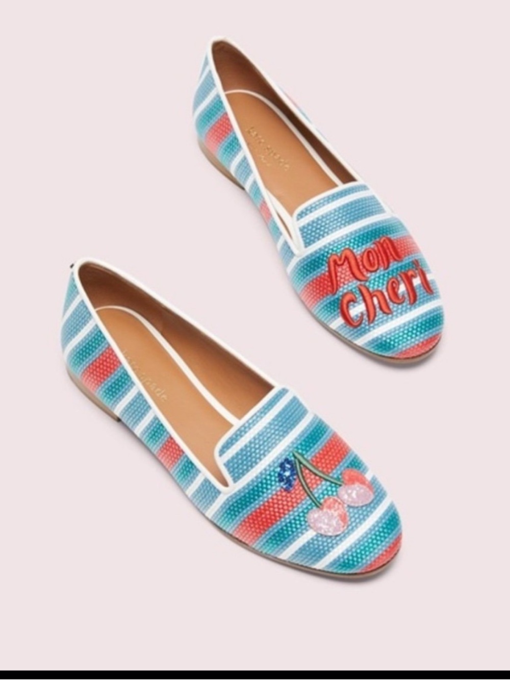 Kate Spade Lounge Cherries Striped Raffia Loafers
